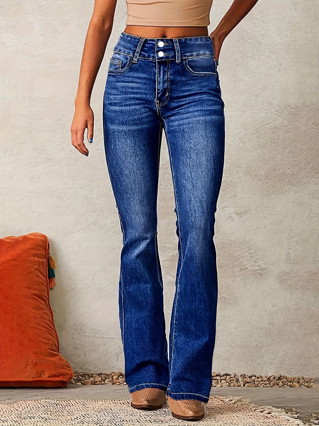 Grace Women's High-Waisted Flared Jeans - Dark Blue