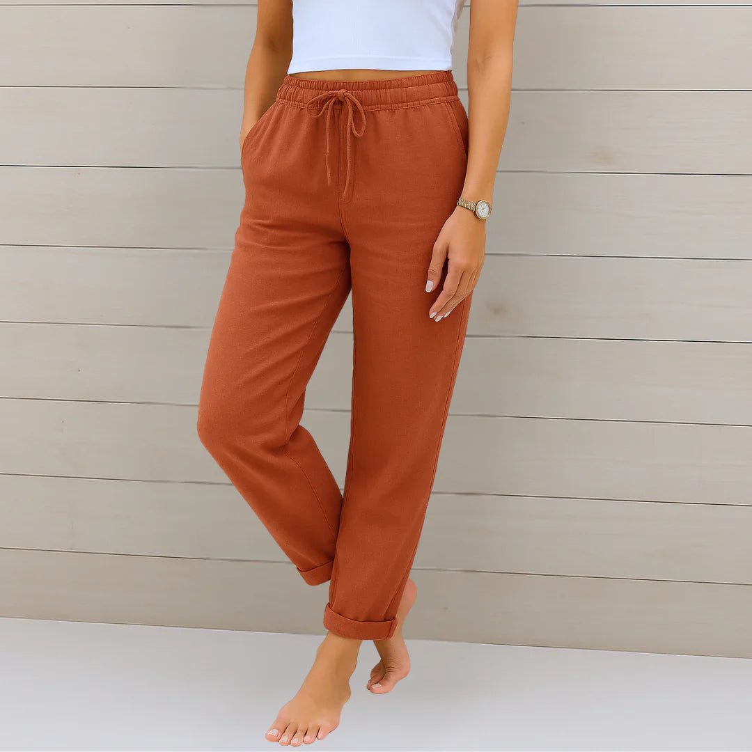 Ellaine Linen Stretch Trousers - Orange