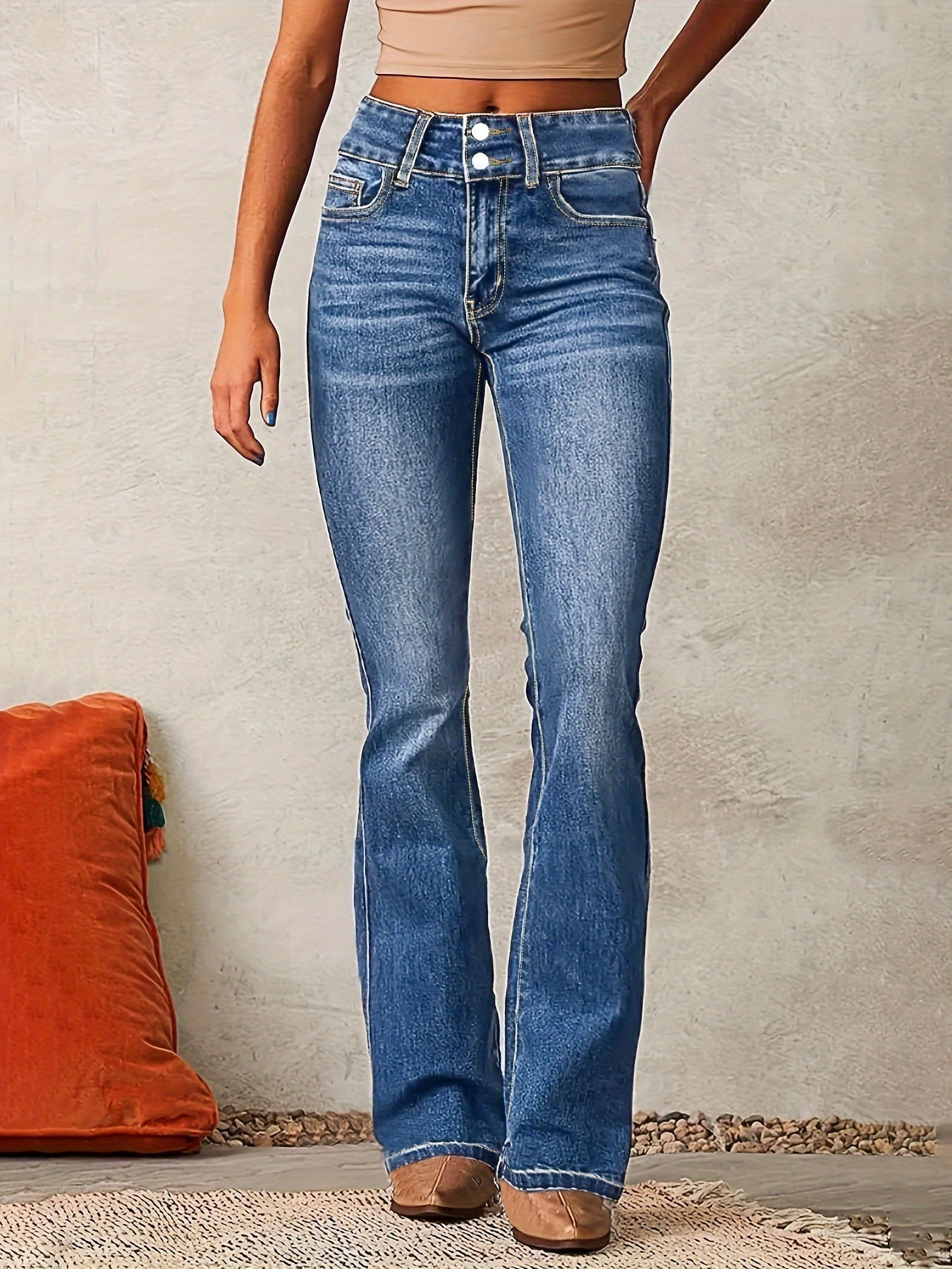 Grace Women's High-Waisted Flared Jeans - Sea Blue